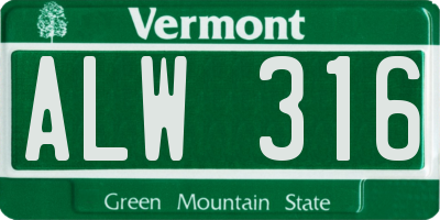 VT license plate ALW316