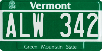 VT license plate ALW342