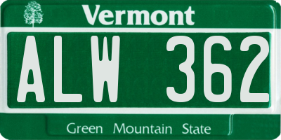 VT license plate ALW362