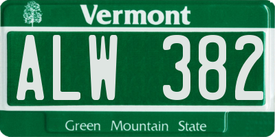 VT license plate ALW382