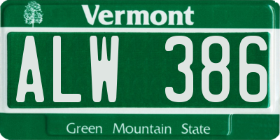 VT license plate ALW386