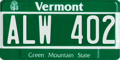 VT license plate ALW402