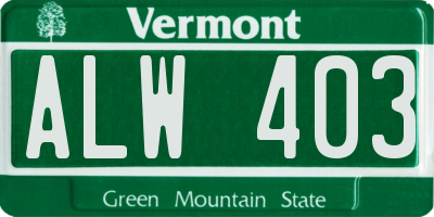 VT license plate ALW403