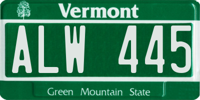 VT license plate ALW445