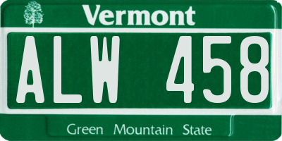 VT license plate ALW458