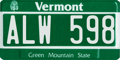 VT license plate ALW598