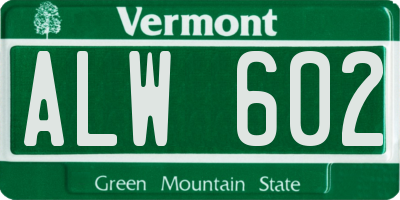 VT license plate ALW602