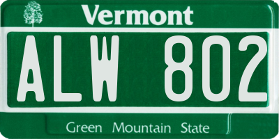 VT license plate ALW802