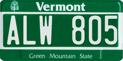 VT license plate ALW805