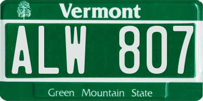 VT license plate ALW807