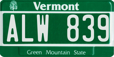 VT license plate ALW839