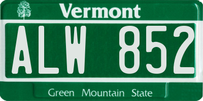 VT license plate ALW852
