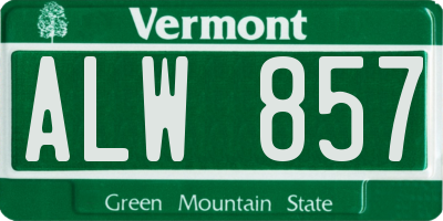 VT license plate ALW857