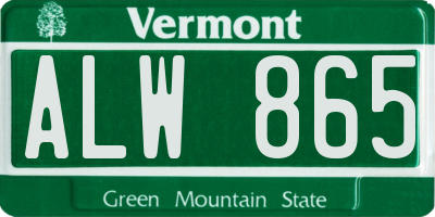 VT license plate ALW865