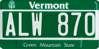 VT license plate ALW870