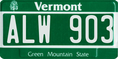 VT license plate ALW903