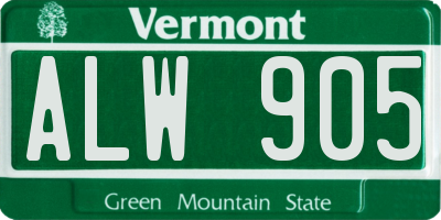VT license plate ALW905