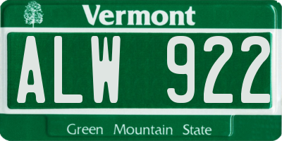 VT license plate ALW922