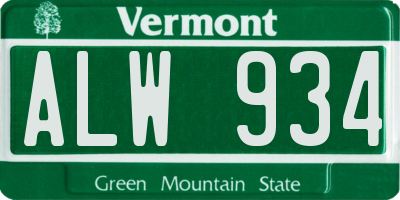 VT license plate ALW934