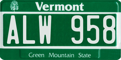 VT license plate ALW958