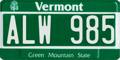 VT license plate ALW985