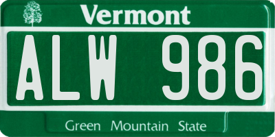 VT license plate ALW986