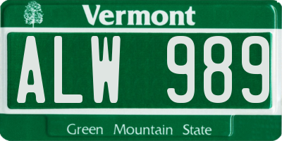VT license plate ALW989