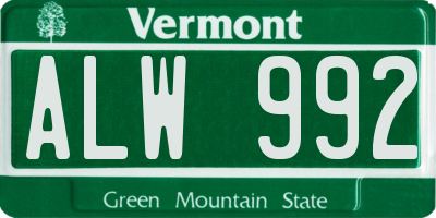 VT license plate ALW992