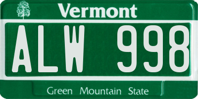 VT license plate ALW998
