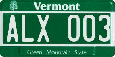VT license plate ALX003
