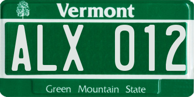 VT license plate ALX012