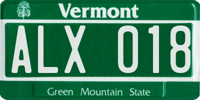 VT license plate ALX018