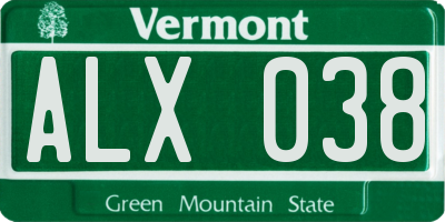 VT license plate ALX038