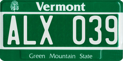 VT license plate ALX039