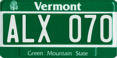 VT license plate ALX070
