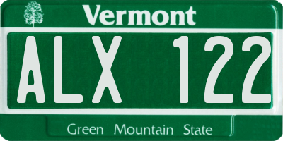 VT license plate ALX122