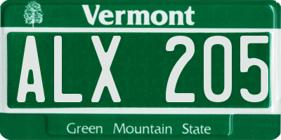 VT license plate ALX205
