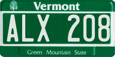 VT license plate ALX208