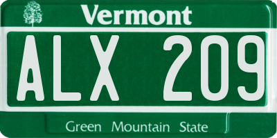 VT license plate ALX209