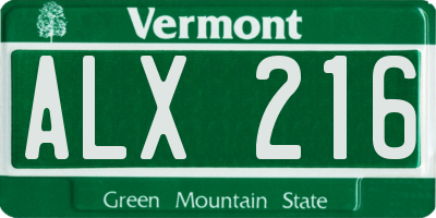 VT license plate ALX216