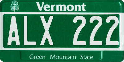 VT license plate ALX222
