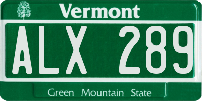 VT license plate ALX289
