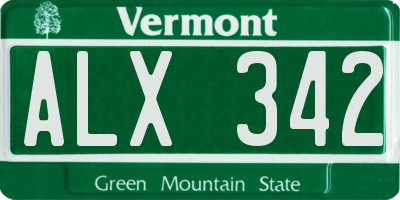 VT license plate ALX342
