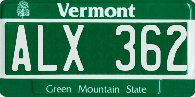 VT license plate ALX362