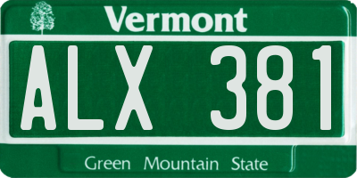 VT license plate ALX381