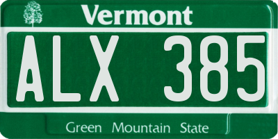 VT license plate ALX385