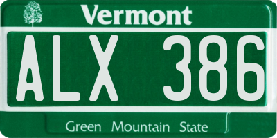 VT license plate ALX386