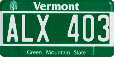 VT license plate ALX403