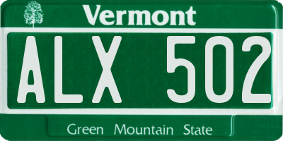 VT license plate ALX502