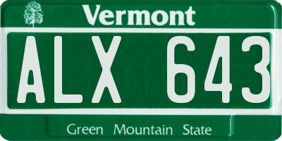 VT license plate ALX643